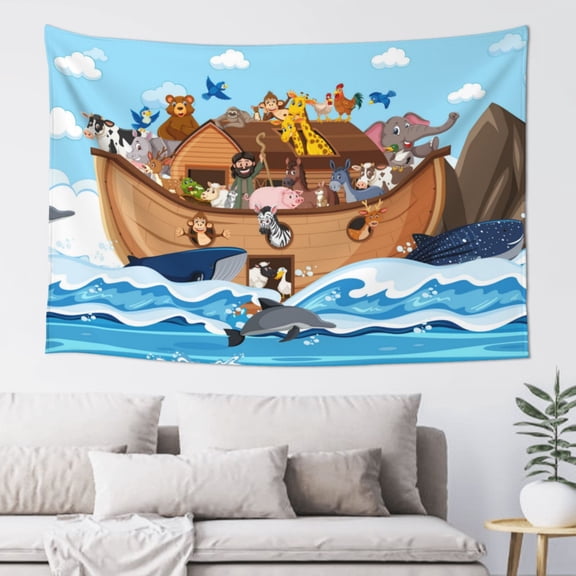 Xecao Animals on Noah's Ark Floating Print Tapestry, Wall Hanging Room Funny Decor, Backdrop Room Decor for Bedroom Living Room dormitory