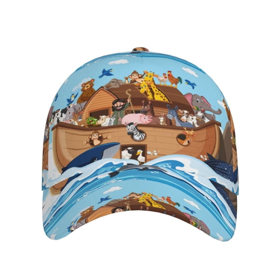 Xecao Animals on Noah's Ark Floating for Baseball Cap: Unisex, crafted from classic polyester twill fabric, featuring a soft unconstructed design