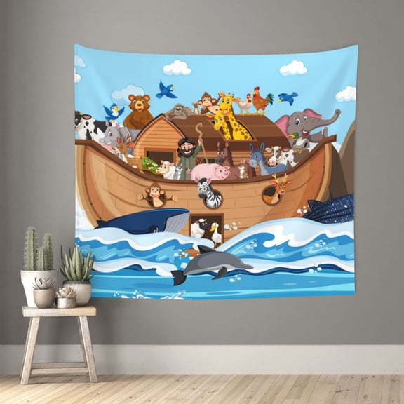 Xecao Animals on Noah's Ark Floating patten Tapestry 60x51 Inches Wall Hanging Poster Tapestry for Living Room Bedroom Home Decor