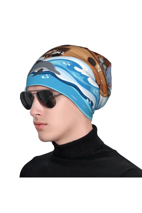 Animals on Noah's Ark Print Beanie Knitted Hat for Men Women, Winter Fashion Knit Cuffed Caps Unisex