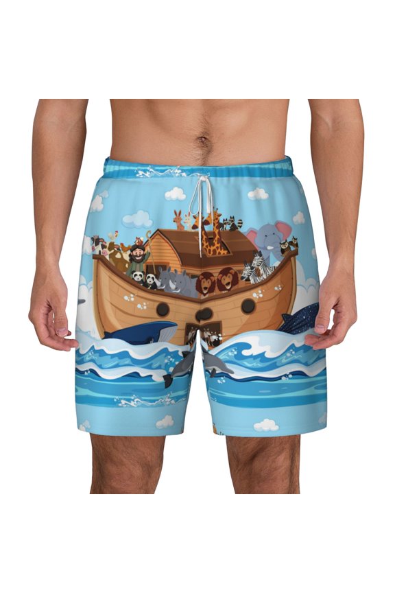 Animals on Noah's Ark for Men's Swimming Trunks Swim Trunks Quick Dry Swim Shorts with Mesh Lining Funny Swimwear Bathing Suits