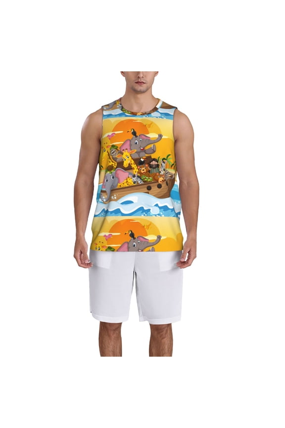 Animals on Noah's Ark1 print basketball shirt for both men and women, a unisex basketball jersey perfect for theme parties-XX-Large