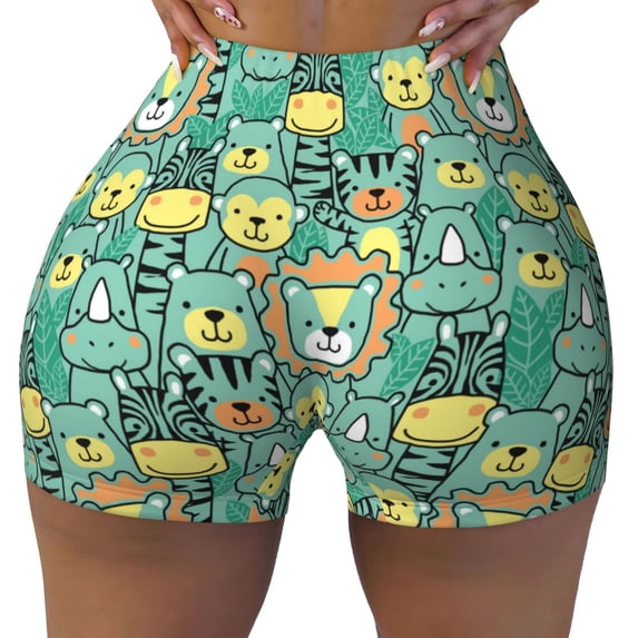 Xecao Animals with Leaf Print Workout Shorts for Women Soft Smooth Gym Yoga Scrunch Active Tennis Workout Running Shorts