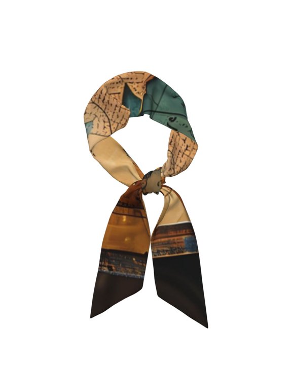 Antique Map Adventure Scene Pattern Large Satin Head Scarf - Satin Hair Scarves Silk Bandana Scarf Headscarf Silk Feeling Scarf for Women