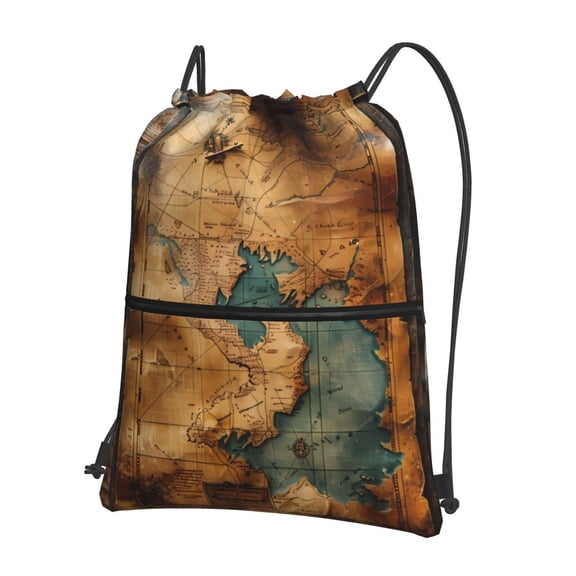 Xecao Antique Map Adventure Scene for Drawstring Bags,Pull String Backpack Bags,String Bag Sackpack
