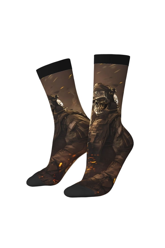 Apocalyptic Skull Soldier Pattern Sport Socks for Women and Men Crew Socks Sporty Calf Socks Casual Socks