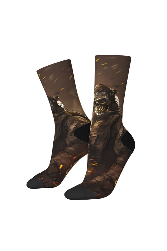 Apocalyptic Skull Soldier Pattern Sport Socks for Women and Men Crew Socks Sporty Calf Socks Casual Socks