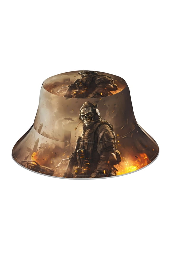 Apocalyptic Skull Soldier Print Men and Women Night Reflective Hat Runner Cap Visor Bucket Hat Boonie Cap