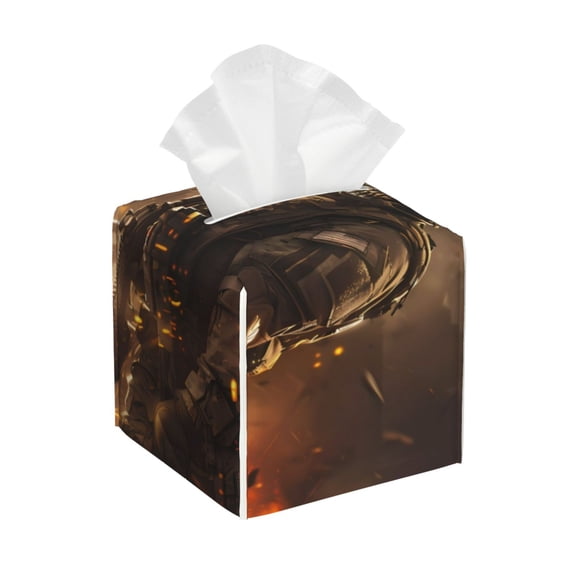 Xecao Apocalyptic Skull Soldier for Tissue Box Cover Holder Square - Leather Decorative Organizer for Tabletop, Bathroom, Car, Office