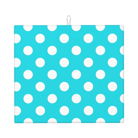 Xecao Aqua And White Polka Dot Print Dish Drying Mat for Kitchen Counter,Absorbent Coffee Bar Mat, Dish Drainer Rack Mats,Dining Room Decoration