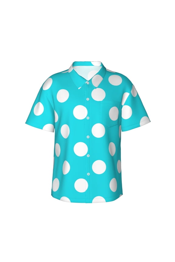 Aqua And White Polka Dot Print Hawaiian shirt - A Stylish Short-Sleeve Button-Down for Men, Perfect for Casual Beach and Tropical Outings.,X-Large