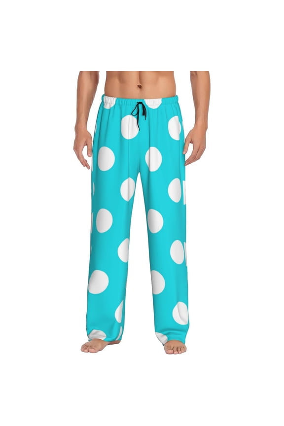 Aqua And White Polka Dot Print Men's Straight Lounge Pajama Pants - The Ultimate in Comfortable Sleepwear-X-Large