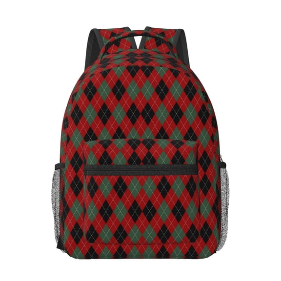 Xecao Argyle Plaid Print Casual Backpack: A Computer Backpack Ideal for Men and Women, Perfect for College, School, or Daily Travels-One Size