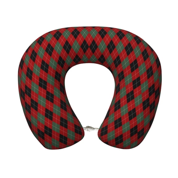 Xecao Argyle Plaid Print Memory Foam Cervical Neck Pillow Versatile U-Shaped Pillows for Home,Office,Camping,Travelling,Soft Washable Cover