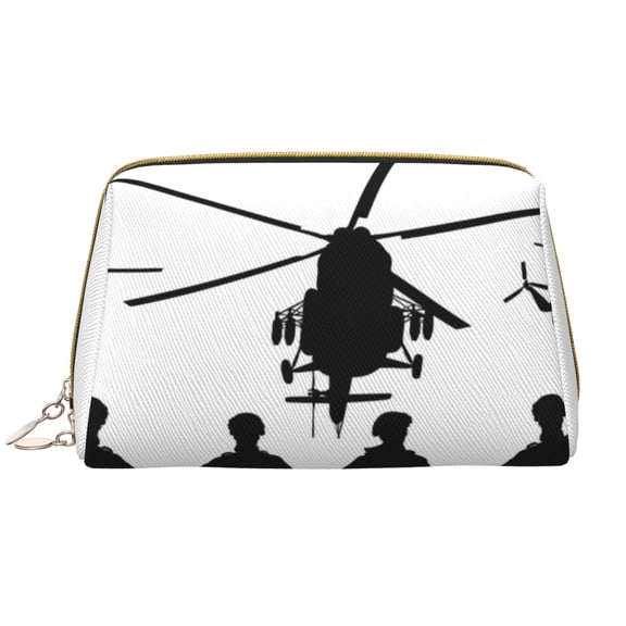 Xecao Army Soldiers With Sniper Rifle On Duty Print Fashion Makeup PVC Bag Large Capacity Travel Cosmetic Bag for Women Organizer Toiletry Clutch