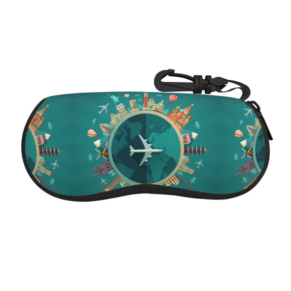 Xecao Around The Planet for Eyeglass Case Soft Shell, Portable Sunglass Case, Fashionable Eyeglass Case with Zipper, Lightweight