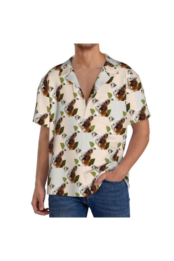 Art cute koala Men's Casual Short-sleeved Shirt, a button-up collared shirt with a pocket-Medium