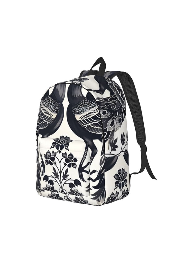 Artistic Black White Peacocks for Canvas College Laptop Backpack, a Durable Rucksack for Both Men and Women, ideal for travel, school, and daily use Bag-Small