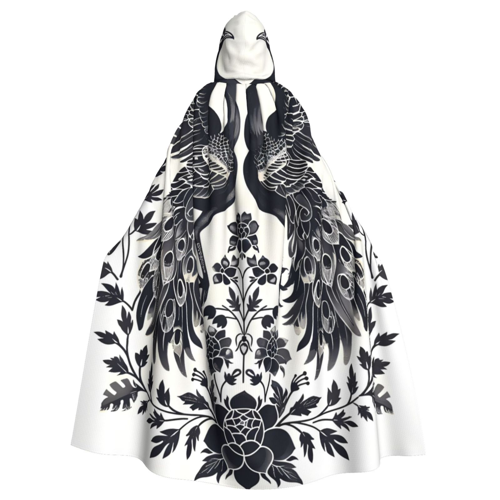 Xecao Artistic Black White Peacocks Pattern Unisex Adults Hooded Cloak ...