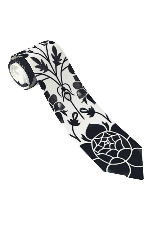 Artistic Black White Peacocks Print Tie For Men Necktie Woven Jacquard Neck Ties,Classic Men's Tie