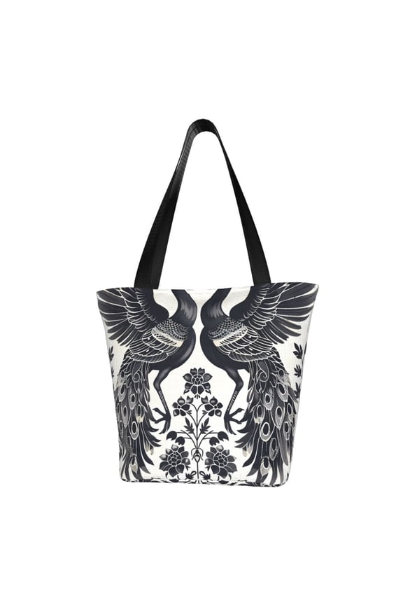 Artistic Black White Peacocks for Tote Bag for Women -Tote Shoulder Bag with A Little Pocket Inside, Perfect for Travel and Work.