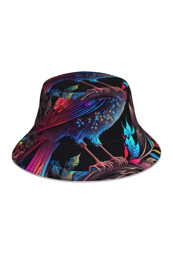 Artistic Colorful Bird Print Men and Women Night Reflective Hat Runner Cap Visor Bucket Hat Boonie Cap