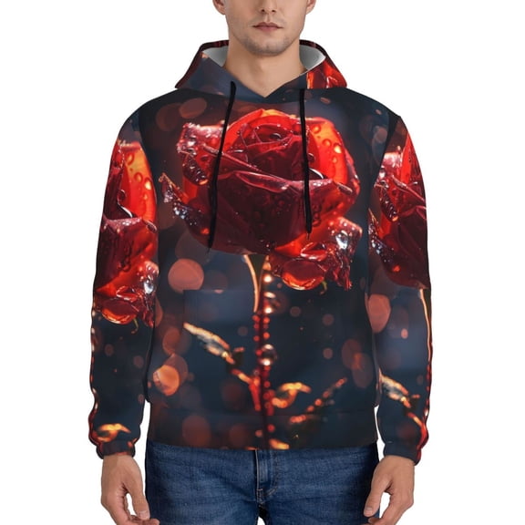 Xecao Artistic Dewdrop Rose Pattern Men's Adult Pullover Hoodie,Hooded Sweatshirt-Small