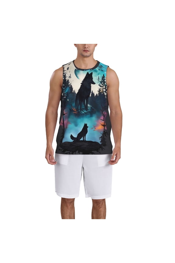 Artistic Moon Valley Wolf print basketball shirt for both men and women, a unisex basketball jersey perfect for theme parties-Medium