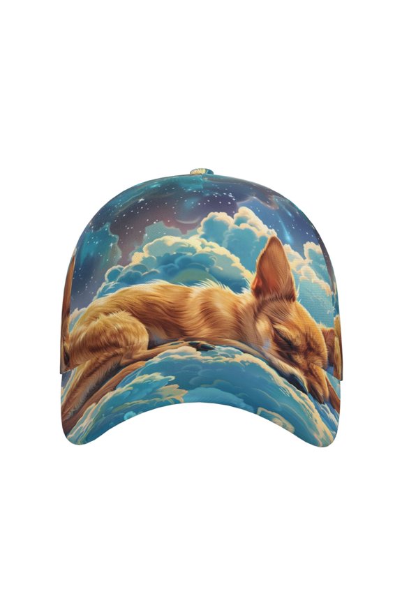 Artistic Starry Sky Cloud Dog for Baseball Cap: Unisex, crafted from classic polyester twill fabric, featuring a soft unconstructed design