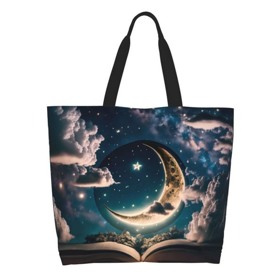 Xecao Artistic Starry Sky Moon Book for Tote Bag for Women, Tote Shoulder Bag with a littlw pocket and Handbag for Travel, Work