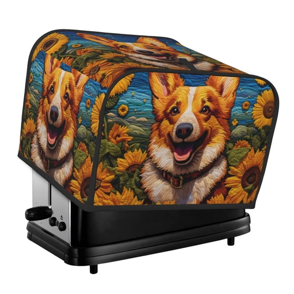 Xecao Artistic Sunflower Corgi Print 4 Slice Toaster Cover with Pockets, Small Appliance Cover, Dust and Fingerprint Protection, Machine Washable
