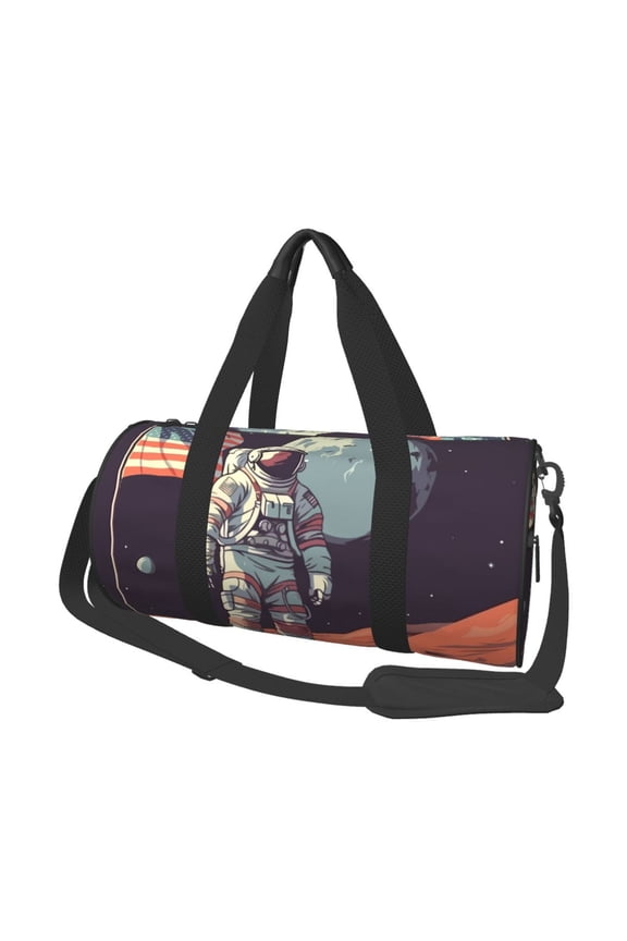 Astronaut With American Flag Print Travel Duffle Bag, Bag Carry On Tote Bags for Women, Travel Sport Gym Bag for Men, Hospital Bag for Labor and Delivery
