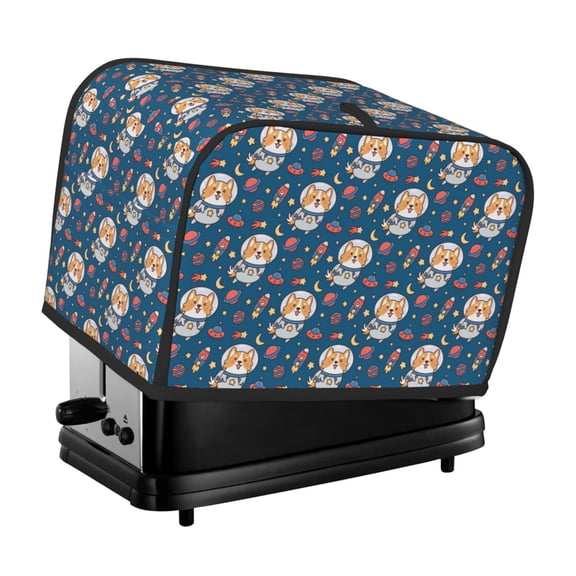 Xecao Astronaut Corgi Dog Print 2 Slice Toaster Cover with Pockets, Small Appliance Cover, Dust and Fingerprint Protection, Machine Washable