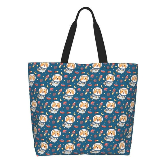 Xecao Astronaut Corgi Dog for Tote Bag for Women, Tote Shoulder Bag with a littlw pocket and Handbag for Travel, Work