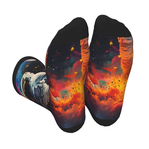 Xecao Astronaut Cosmic Rainbow Print Crew Socks for Men and Women, Men's Soft Moisture-wicking Sock