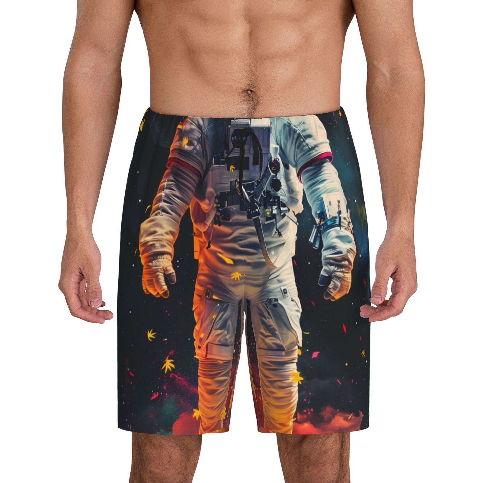 Xecao Astronaut Cosmic Rainbow Print Men's Sleepwear Shorts Pajama ...