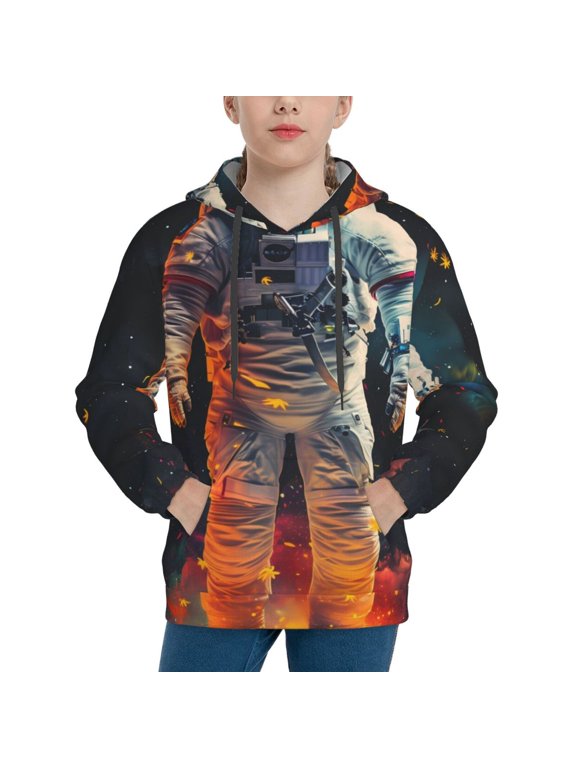 Astronaut Cosmic Rainbow Print Youth Hoodie Sweatshirt,Boys Hoodies,Essentials Hoodie-Small