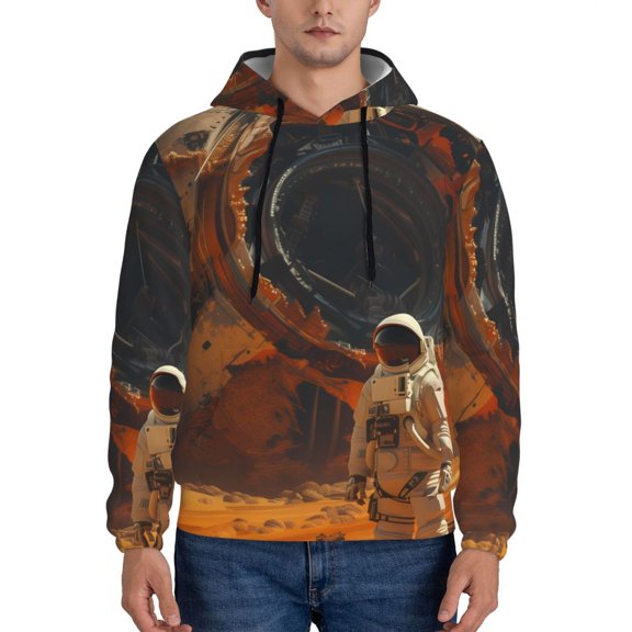 Xecao Astronaut Exploring Mars Pattern Men's Adult Pullover Hoodie,Hooded Sweatshirt-Medium