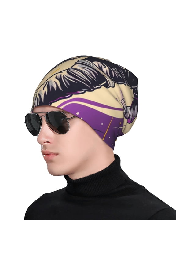 Astronaut Floating purple Space Print Beanie Knitted Hat for Men Women, Winter Fashion Knit Cuffed Caps Unisex