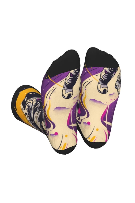 Astronaut Floating purple Space Print Crew Socks for Men and Women, Men's Soft Moisture-wicking Sock