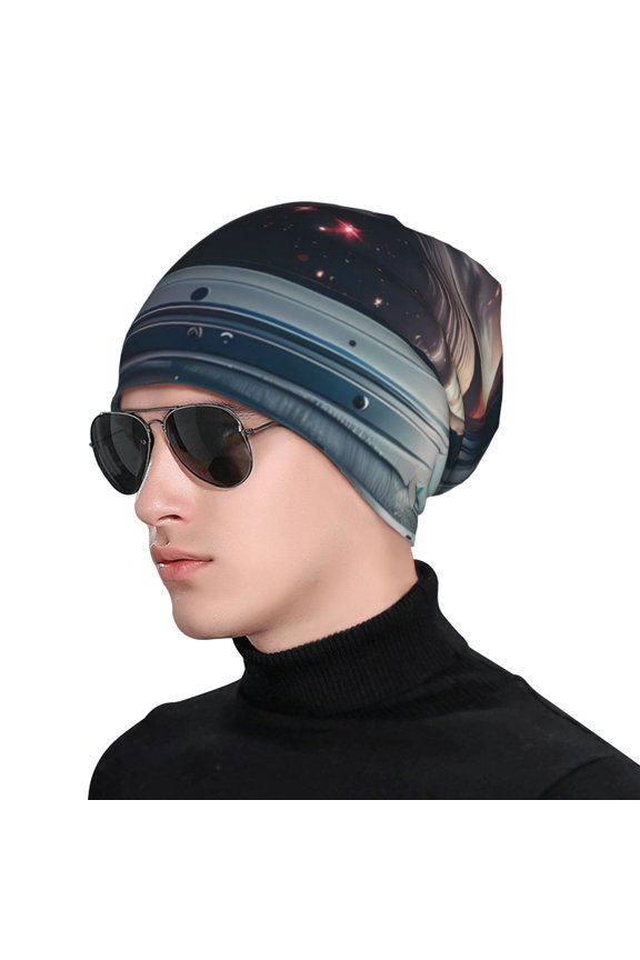 Astronaut Helmet Reflections Print Beanie Knitted Hat for Men Women, Winter Fashion Knit Cuffed Caps Unisex