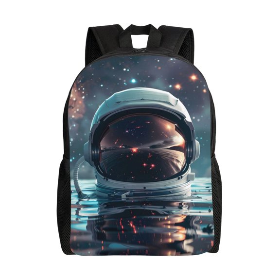 Xecao Astronaut Helmet Reflections Print School Backpack with Laptop Compartment Small Travel Laptop Backpack for Women Men Waterproof College Backpack Simple School Bag