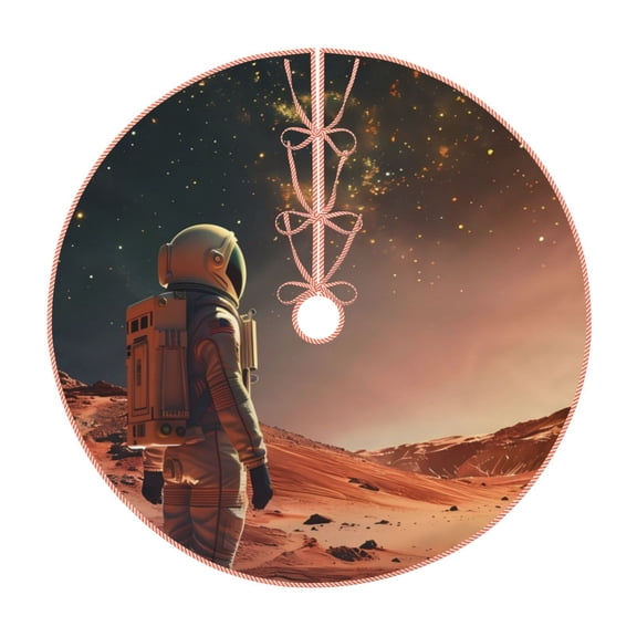 Xecao Astronaut On Mars A Pattern Christmas Tree Skirt Round Xmas Tree Mat Base Cover for Holiday Home Decorations-30"