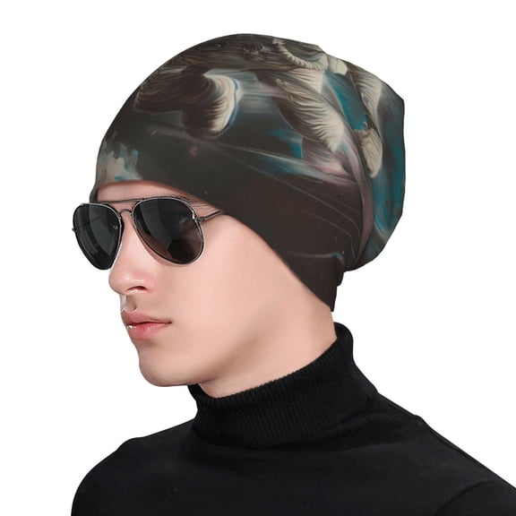 Xecao Astronaut Polar Bear Roar Print Beanie Knitted Hat for Men Women, Winter Fashion Knit Cuffed Caps Unisex