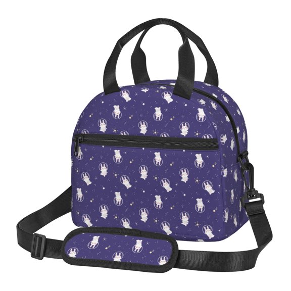 Xecao Astronaut Rabbit Print Insulated Lunch Box, Lunch Cags Lunch Bag Featuring An Adjustable Shoulder Strap