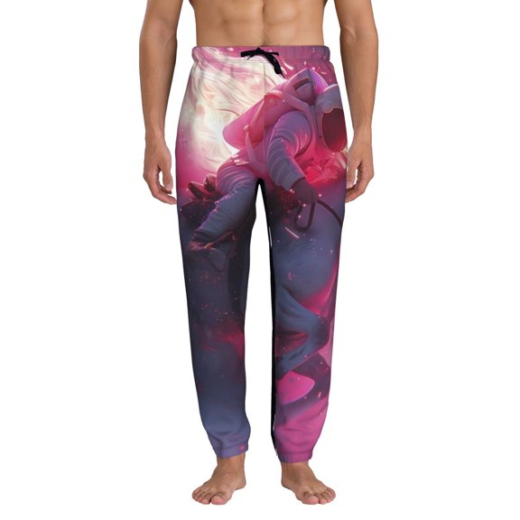 Xecao Astronaut Riding Fiery Horse Print Active Tech Joggers for Men, Mens Sweatpants Lounge Pants with Pockets-Large