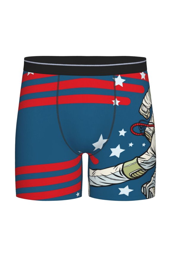 Astronaut Runs Forward Print Boxer Briefs for Men's Stretch Moisture-Wicking Underwear, Mid-Rise Classics breathable fabric