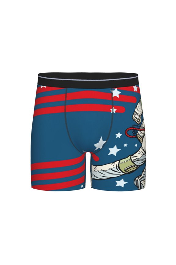 Astronaut Runs Forward Print Boxer Briefs for Men's Stretch Moisture-Wicking Underwear, Mid-Rise Classics breathable fabric