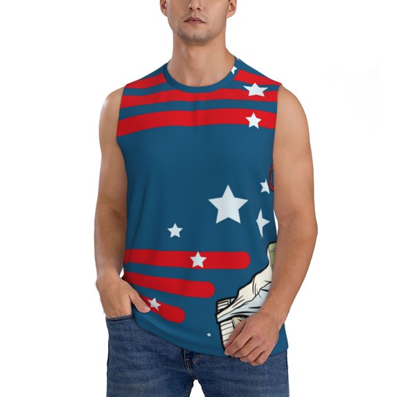 Xecao Astronaut Runs Forward Print Men's Tank Top: Sleek Sleeveless Tee for Casual Sports and Beach Occasions-Large