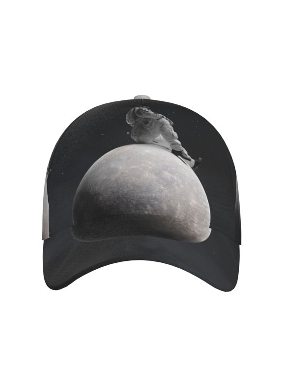 Astronaut Sitting On Mercury Planet for Baseball Cap: Unisex, crafted from classic polyester twill fabric, featuring a soft unconstructed design